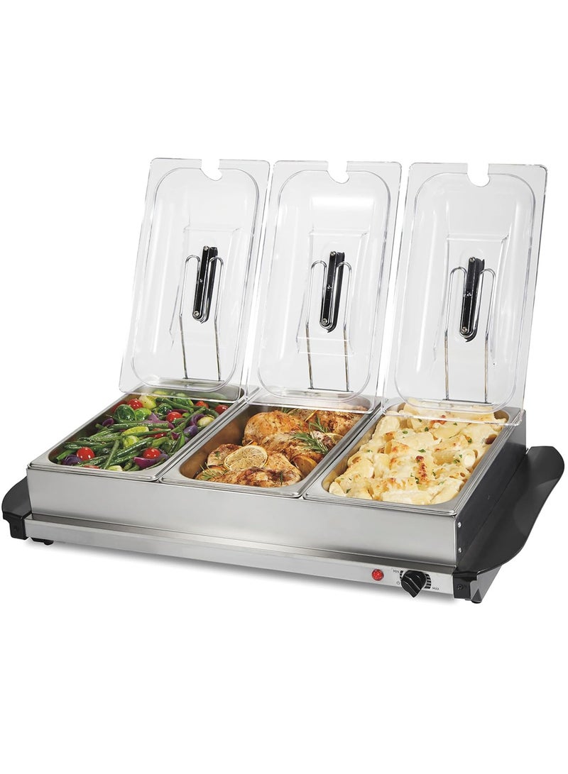 HEROCKX Electric Food Warmers  3 Section Buffet Warmer Adjustable Heat Easy Clean Stainless Steel Portable & Great for Parties Holiday & Events - Image 1